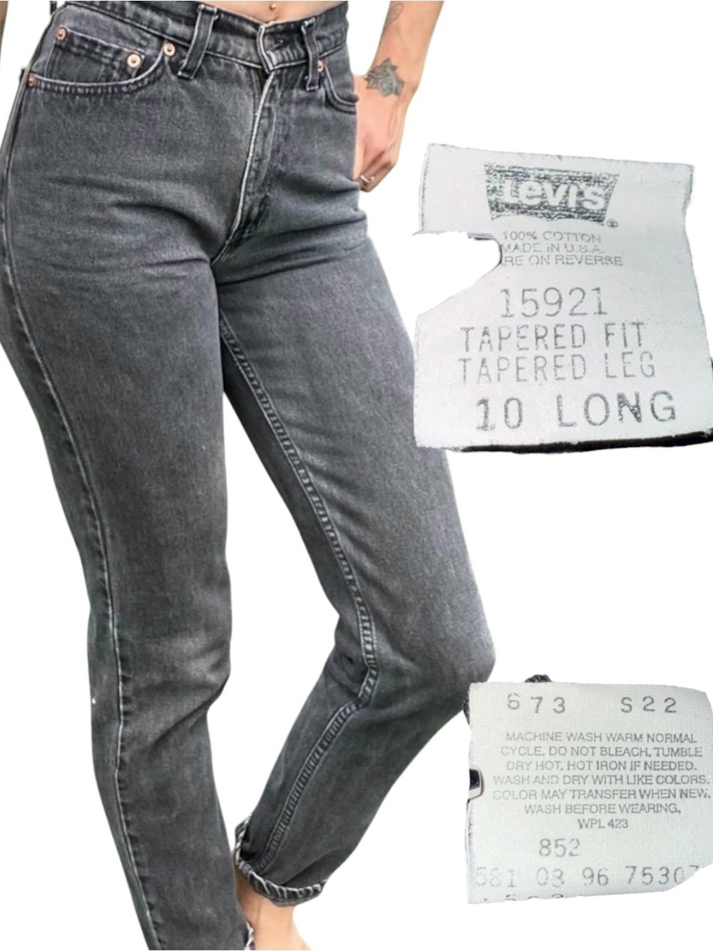 Vintage Levi's 15921 Orange Tab 90's Black Denim Jeans